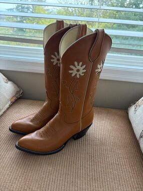 Women's Fraulein Tan Floral Inlay Western Heeled Boots